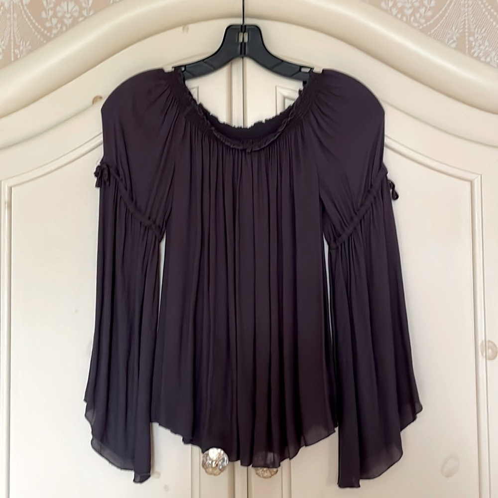 Chaser Strapless Longsleeve Blouse Ties on Sleeves Grey Size Large